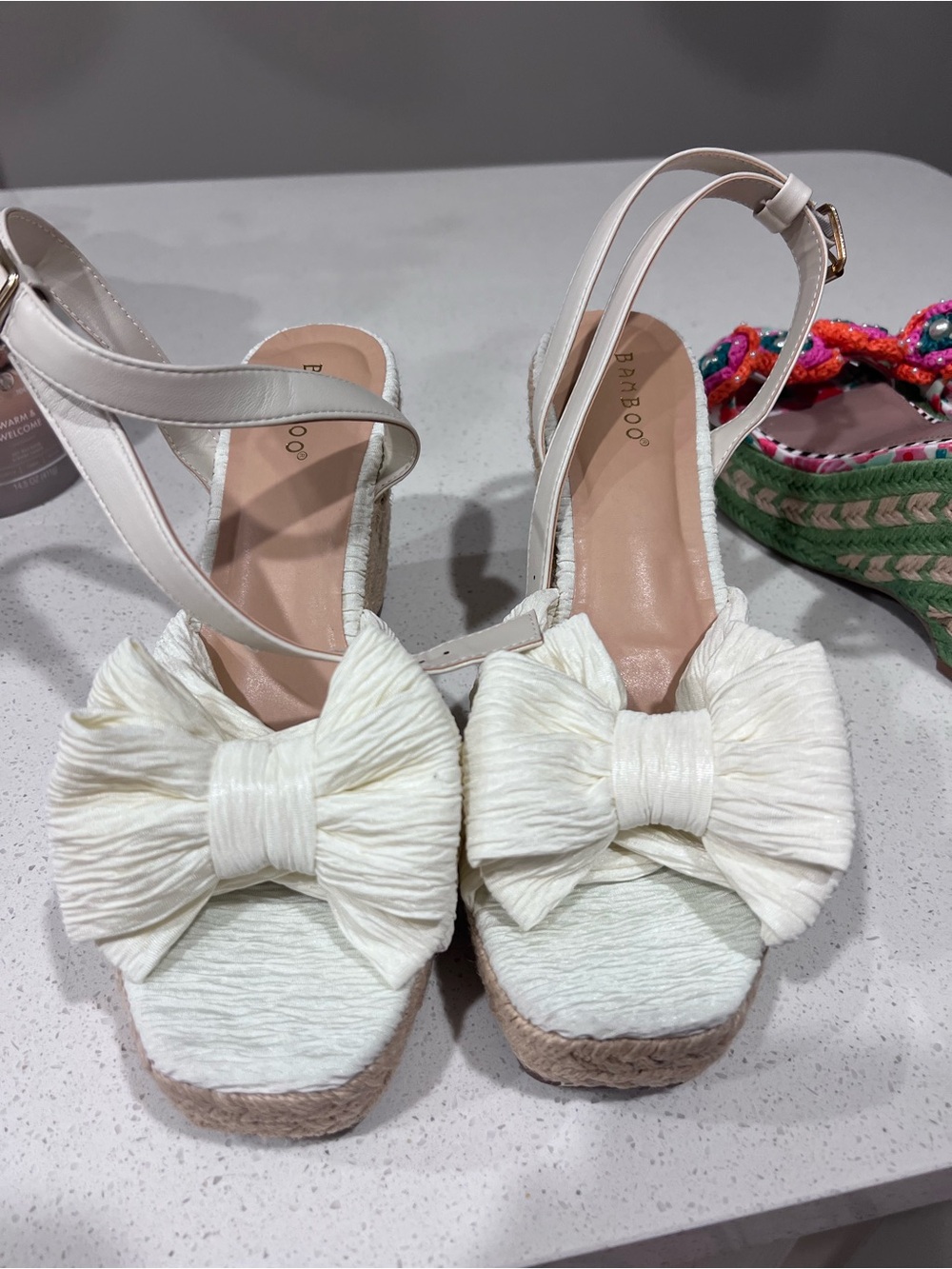 Bamboo White Bow Espadrille Platform Sandals